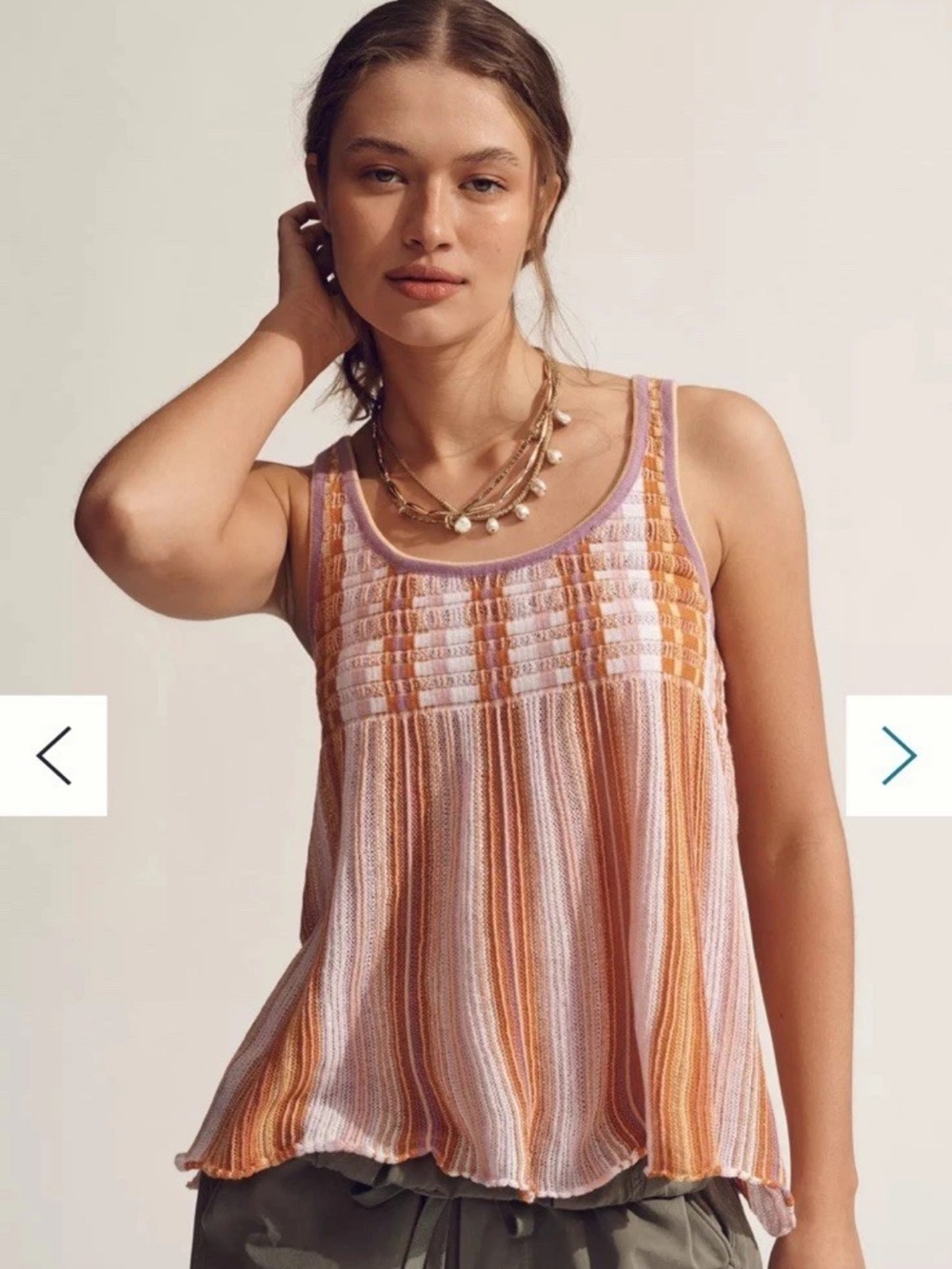 Maeve Scoop-Neck Textured Stripe Swing Tank Crochet Pink Size M